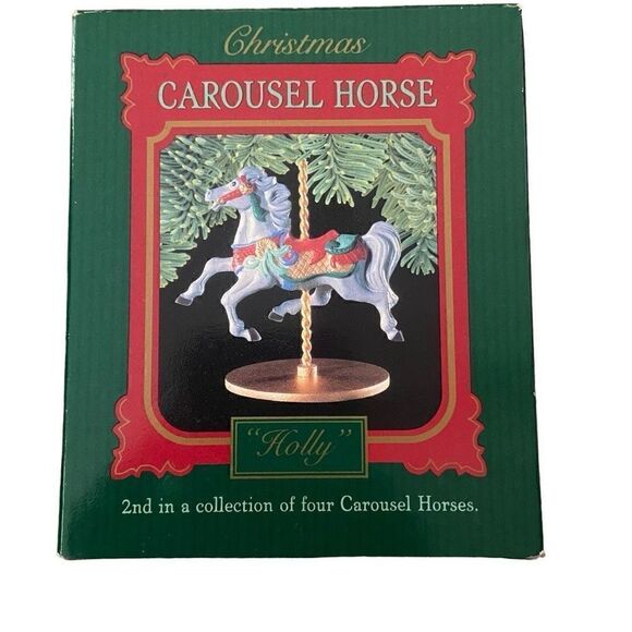 Hallmark Christmas Carousel Horse Holly 1989 2nd in Collection of 4 Gray Horse - Picture 1 of 9